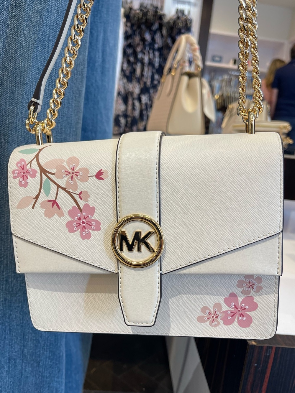 MICHAEL KORS Greenwich Small Embellished Crossbody Bag
Light Cream Multi 
NWT
